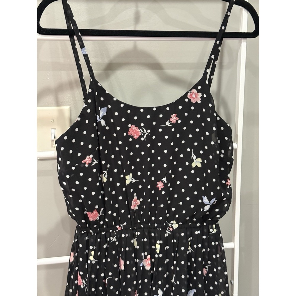 ELLE Black Polka Dot Floral Sundress Boho Feminine Vacation Wear Garden M - Picture 3 of 7